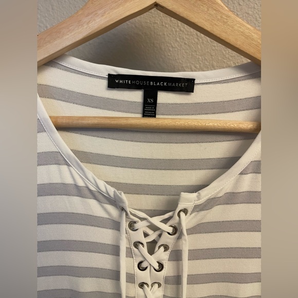 Women’s WHBM Casual Tank Top XS Gray & White Stripe - Picture 2 of 3